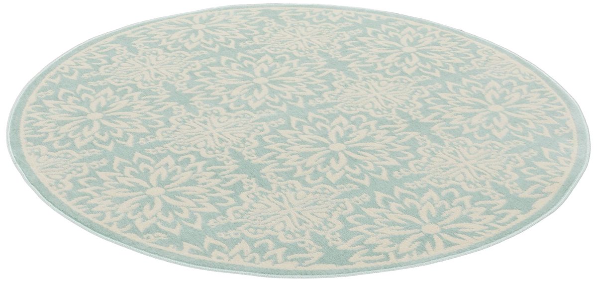 Ravenna Home Floral Medallion Tiled Rug, 5'3" Round, Pale Aqua with Ivory