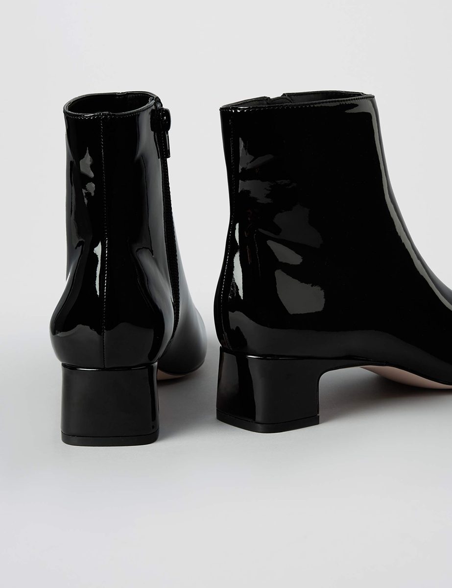 Amazon Brand - find. Block Heel Square Toe Ankle Boots, Schwarz Black Patent), US 5