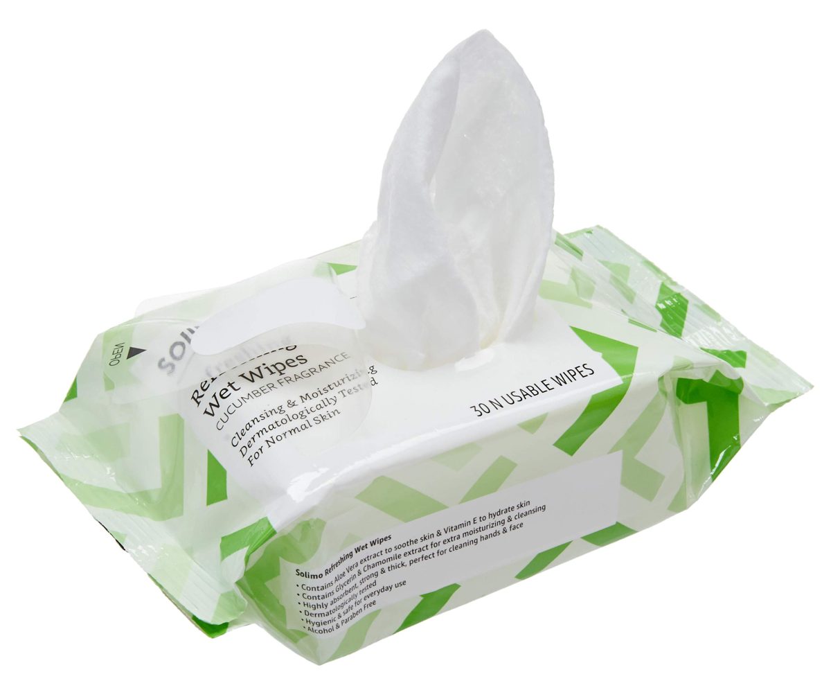 Amazon Brand - Solimo Refreshing Wet Wipes, Cucumber - 30 Wipes