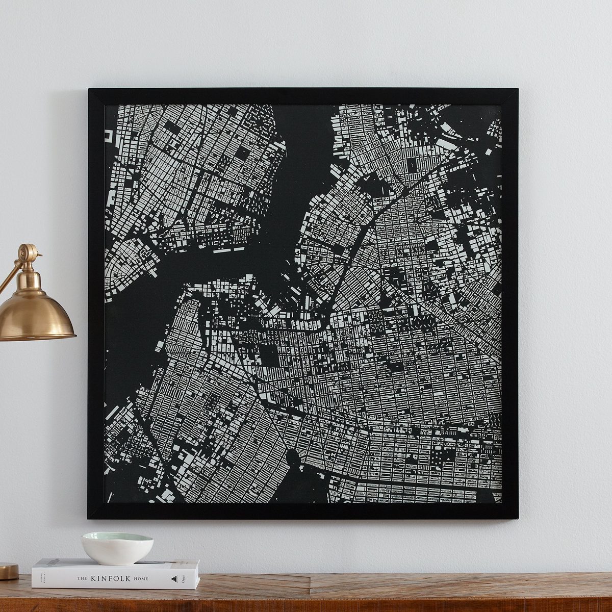 Amazon Brand – Rivet Modern Black and White Map of New York City, Black Frame, 30" x 30"