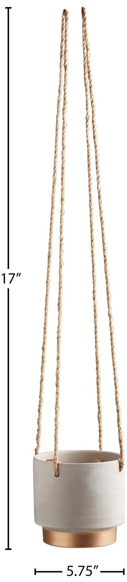 Amazon Brand – Rivet Mid-Century Modern Stoneware Indoor Hanging Planter Flower Pot with Rope, 5.5"H, Grey and Gold