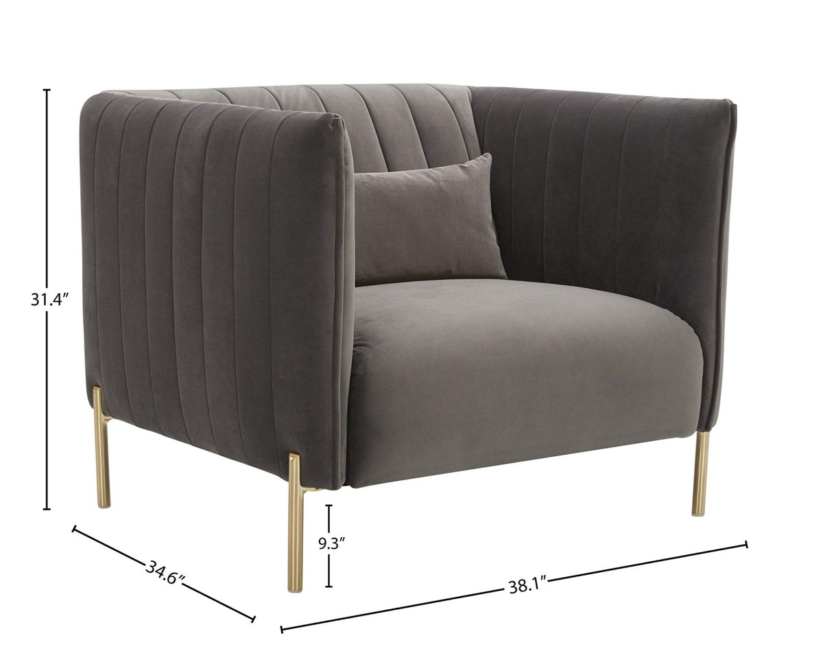 Amazon Brand – Rivet Frederick Mid-Century Modern Tufted Velvet Living Room Chair, 38"W, Grey