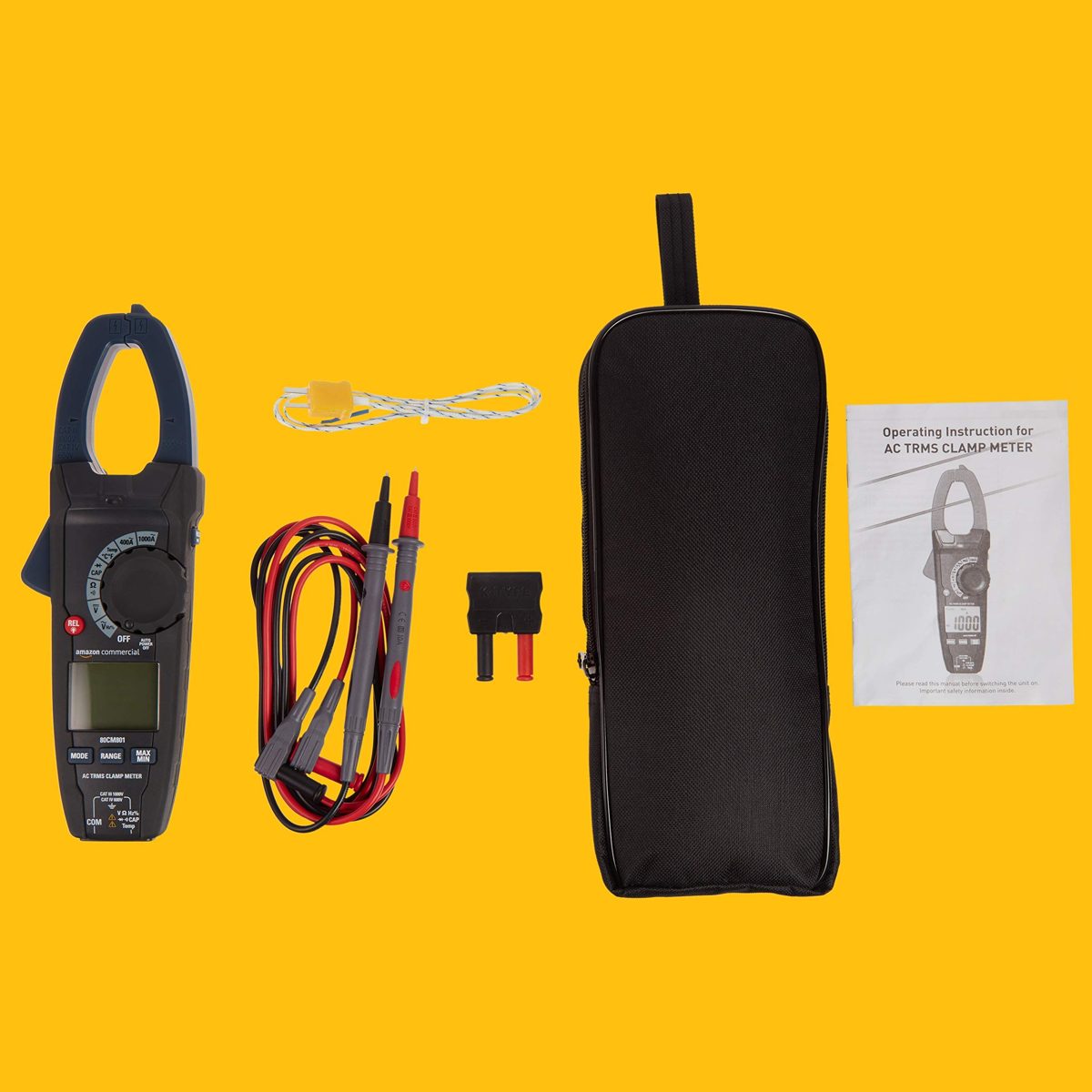AmazonCommercial 1000A AC Clamp Meter, True RMS, NCV, Flashlight, 4000 Count (Renewed)
