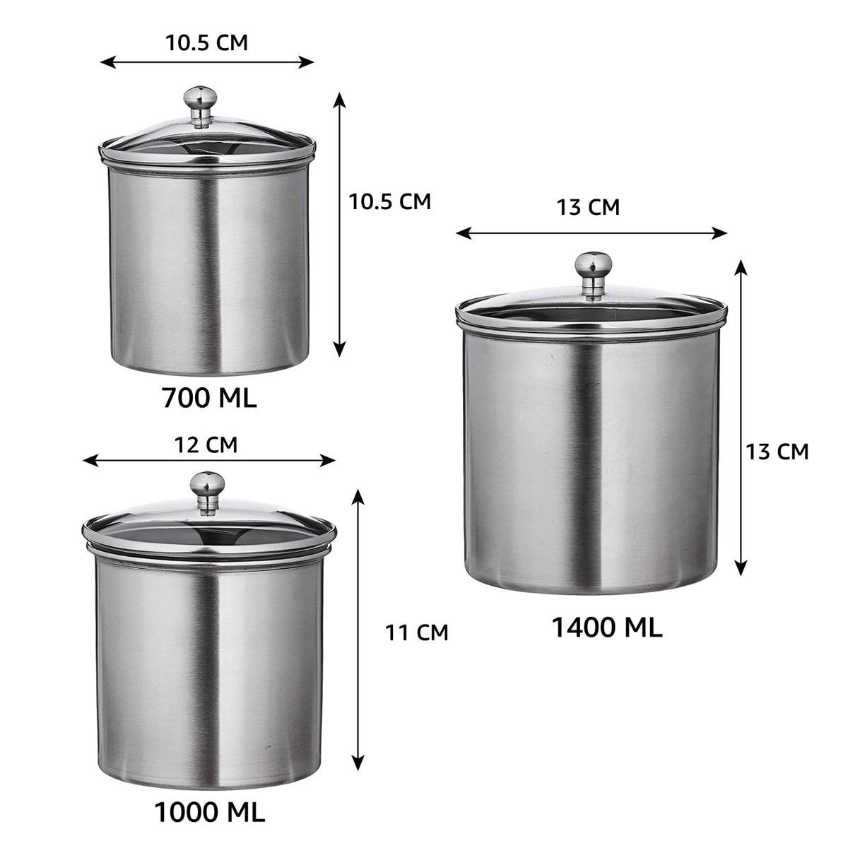 Amazon Brand - Solimo Stainless Steel Cansiters Set, 3-Pieces, Silver