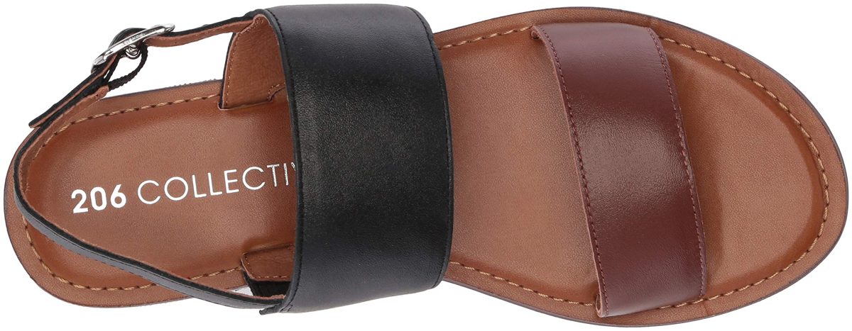 206 Collective Amazon Brand Women's Cedar Casual Double Band Sandal, Cognac/Black Leather, 8 B US