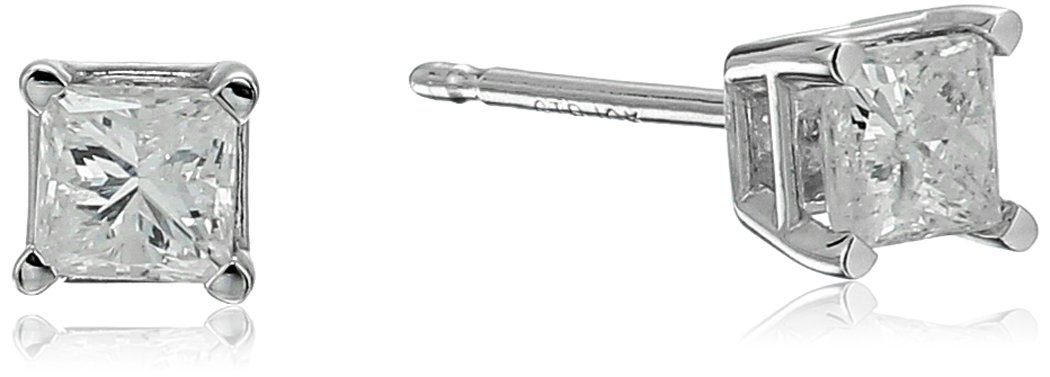 10k White Gold Princess Diamond Studs (1/3 cttw)