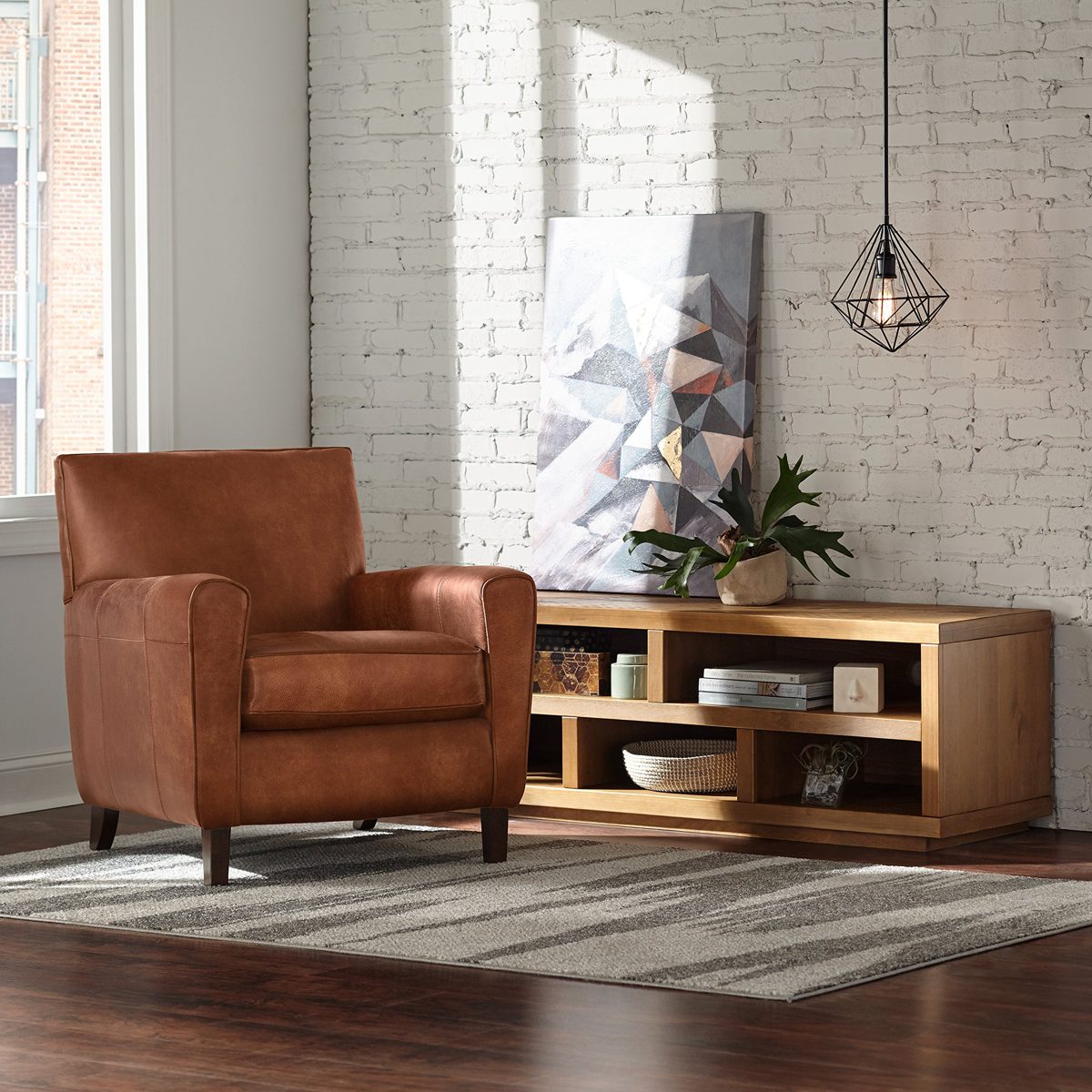 Amazon Brand – Rivet Lawson Mid-Century Modern Angled Leather Arm Chair, 33"W, Saddle Brown