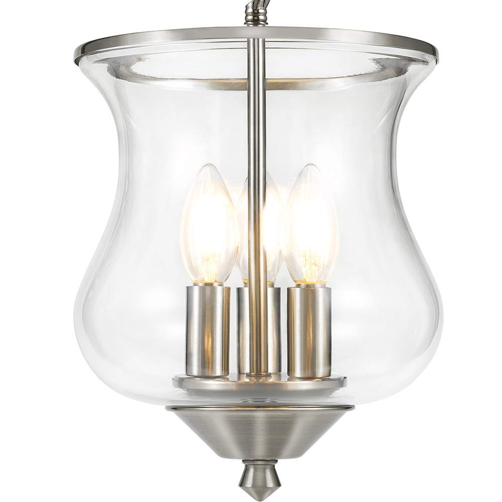 Amazon Brand – Ravenna Home Clear Glass Semi-Flush Mount Pendant Ceiling Light Fixture with LED Bulb - 8.5 x 8.5 x 14.75 Inches, Brushed Nickel