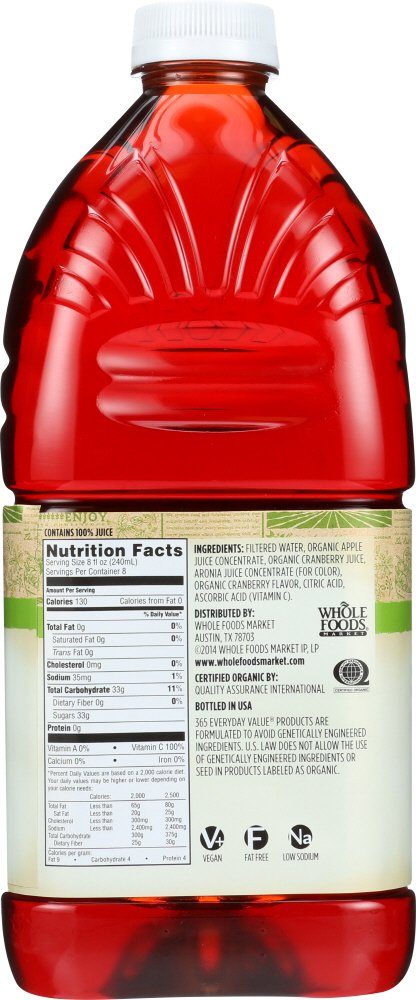 365 Organic 100% Juice Flavored Juice Blend From Concentrate, Cranberry, 64 Fl Oz