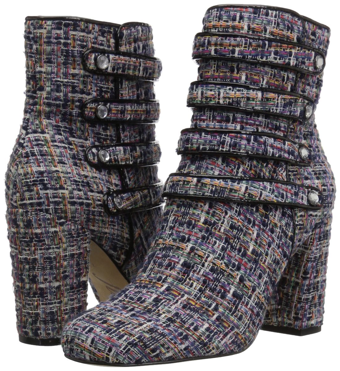 The Fix Amazon Brand Women's Sadie Military-Inspired Four-Strap Ankle Boot with Jewel Buttons, Black Multi, 7 B US