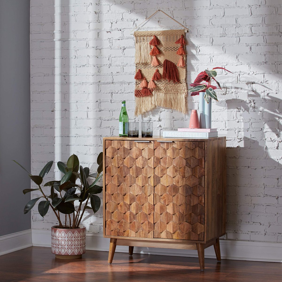 Amazon Brand – Rivet Industrial Wood Bar Cabinet, 18"W, Mango, French Honey Gray