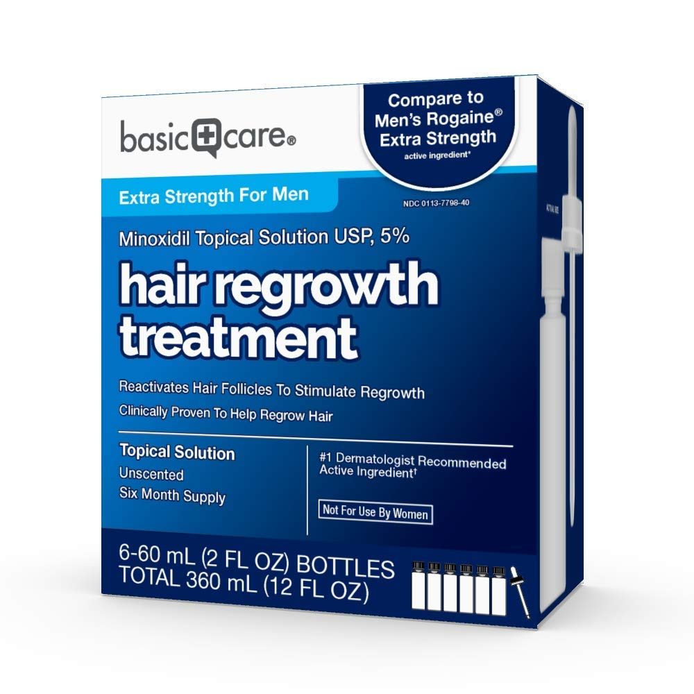 Amazon Basic Care Minoxidil Topical Solution USP, 5%, Hair Regrowth Treatment for Men, Extra Strength, 12 Fluid Ounces