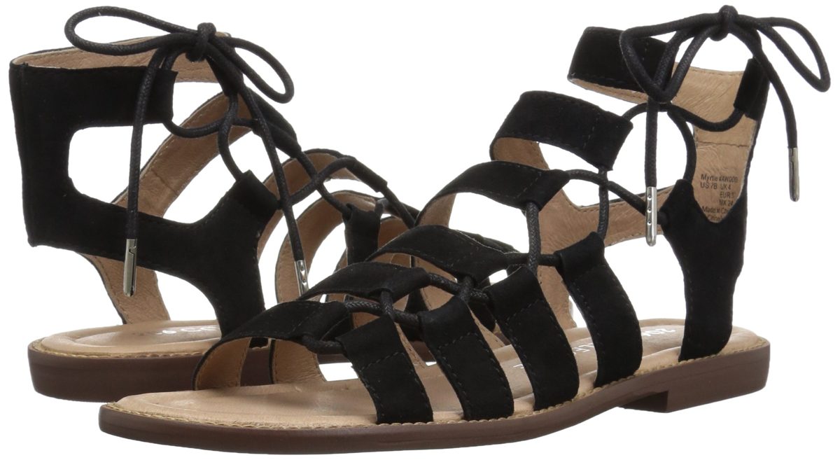 Amazon Brand - 206 Collective Women's Myrtle Gladiator Fashion Sandal Flat, black suede, 8.5 B US