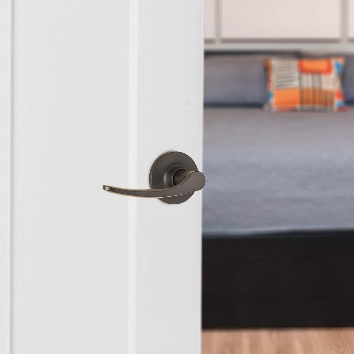 AmazonBasics Passage Door Lever, Curve, Matte Black