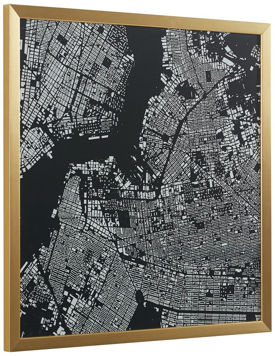 Amazon Brand – Rivet Modern Black and White Map of New York City, Gold Frame, 12" x 12"