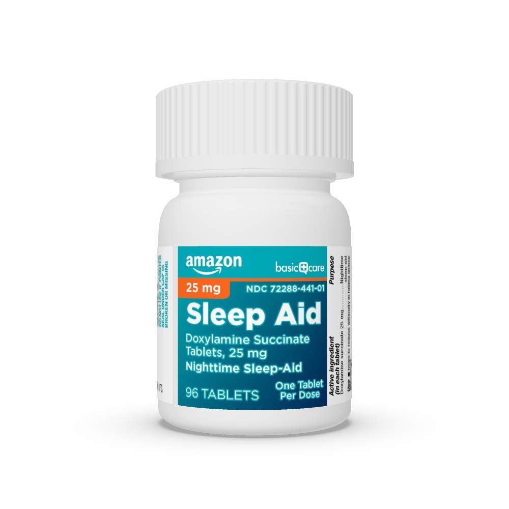 Amazon Basic Care Sleep Aid Tablets, Doxylamine Succinate Tablets, 25 mg, Nighttime Sleep Aid to Help You Fall Asleep, 96 Count