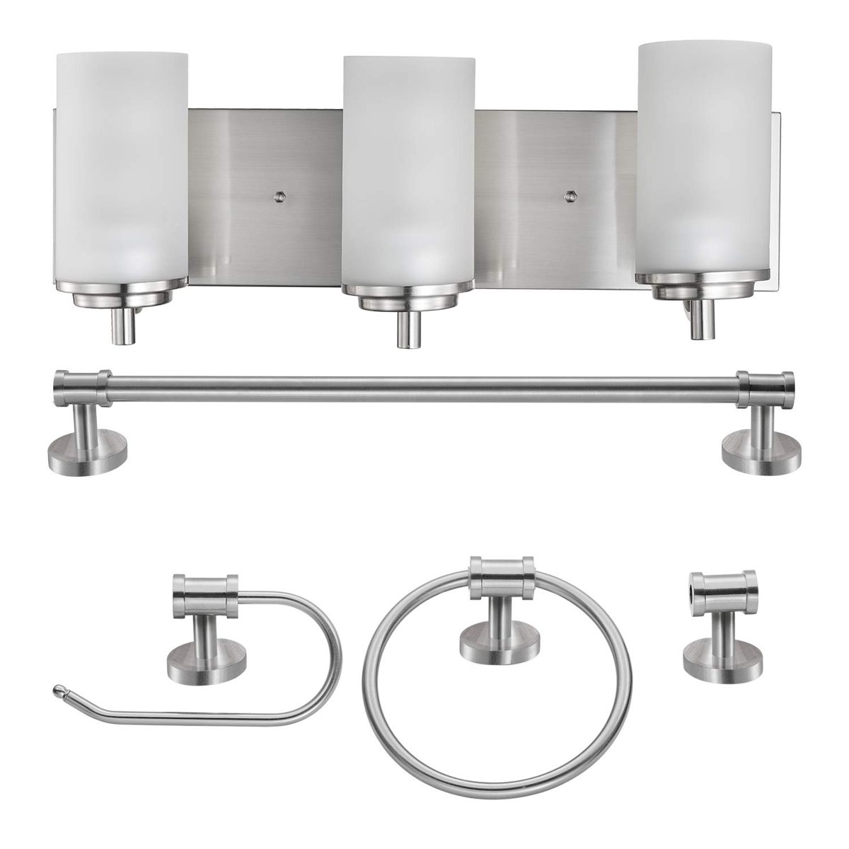 Amazon Brand – Ravenna Home 5-Piece Vanity Wall Sconce Light with Bathroom Hardware Set, 7"H, Brushed Nickel