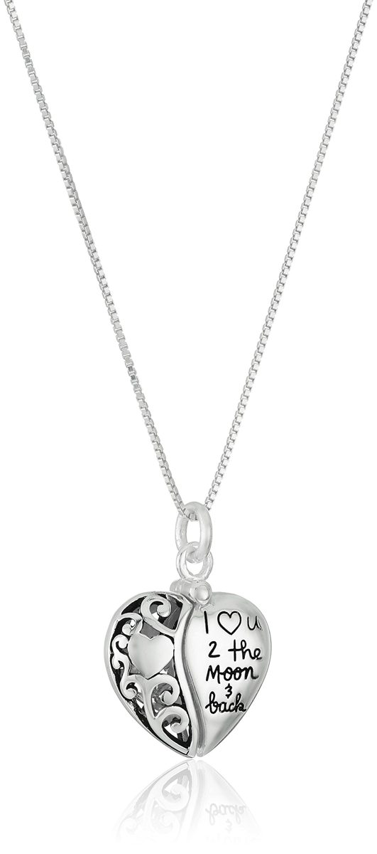 Sterling Silver Heart "I Love U 2 The Moon and Back" Pendant Necklace