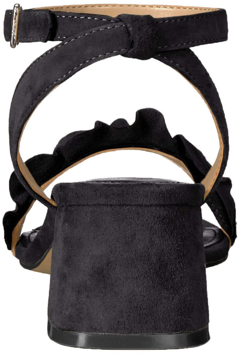 Amazon Brand - The Fix Women's Lizzie Block Heel Ruffled Sandal Heeled, Black Suede, 9.5 B US