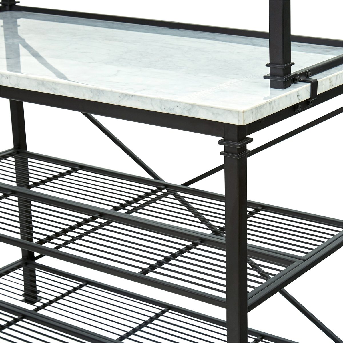 Amazon Brand – Stone & Beam Amber Metal Buffet Table Kitchen Storage Rack, 47.5"W, White, Carrera Marble, Black Metal