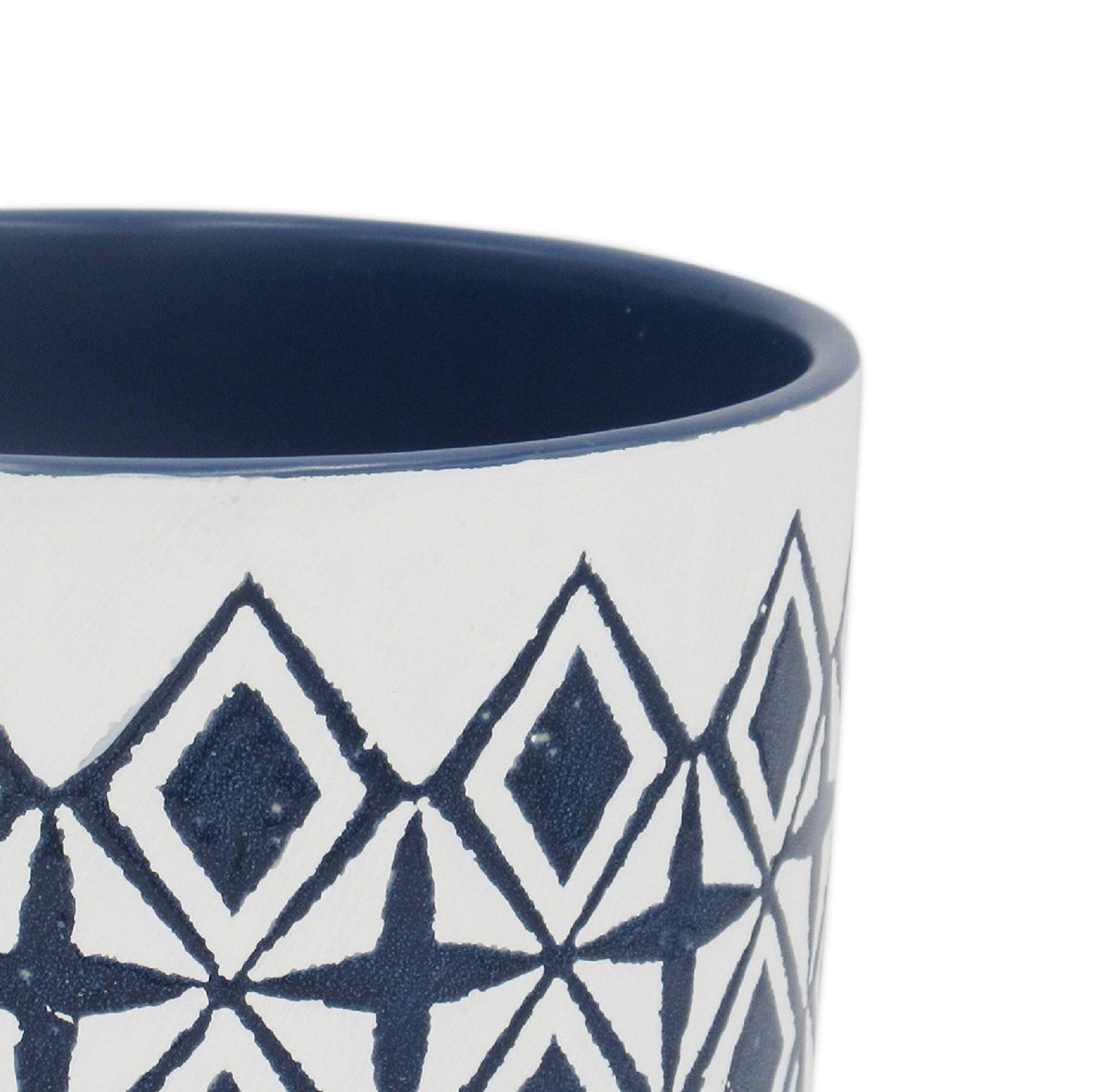 Amazon Brand – Rivet Mid-Century Diamond-Patterned Stoneware Planter, 7.67"H, Blue and White