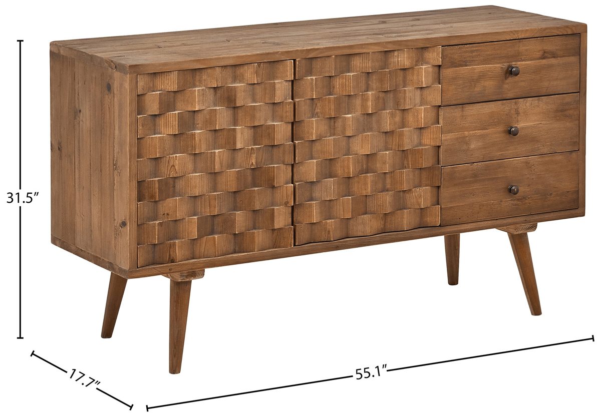 Amazon Brand – Rivet Mid-Century Modern Checkerboard Reclaimed Elm Buffet Sideboard Credenza Cabinet, 55.1"W, Natural