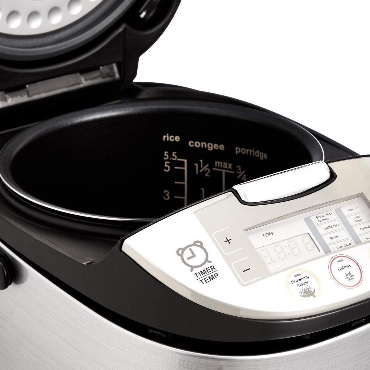 AmazonBasics Multi-Functional Rice Cooker - 5.5-Cup Uncooked (11-Cup Cooked), Silver (Renewed)