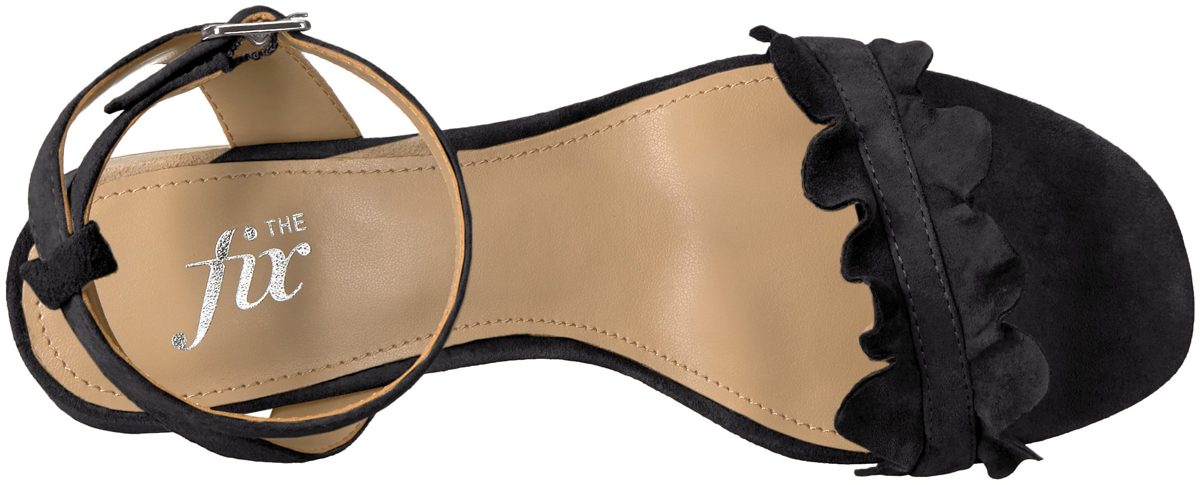 Amazon Brand - The Fix Women's Lizzie Block Heel Ruffled Sandal Heeled, Black Suede, 9.5 B US