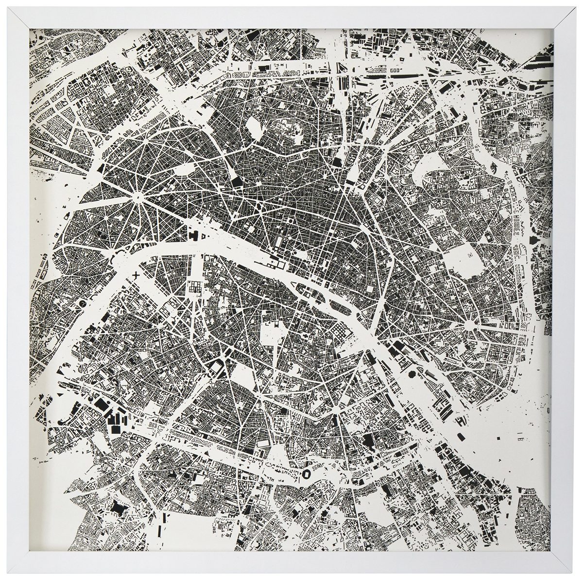 Amazon Brand – Rivet Modern White Framed Black and White Paris Map Print, 30" x 30"