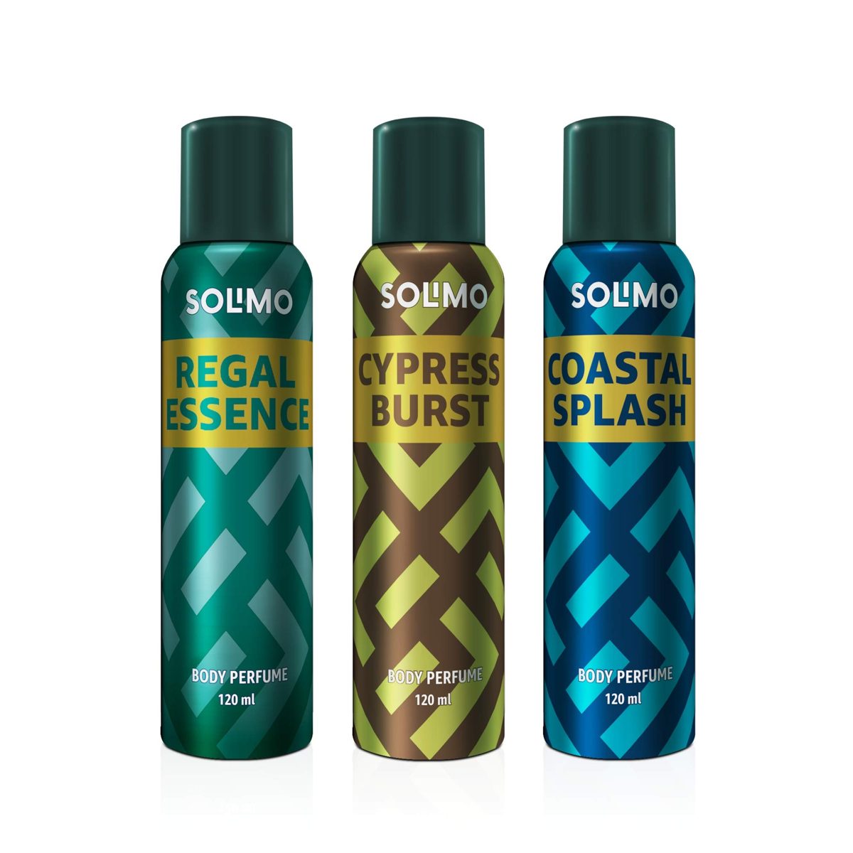 Amazon Brand - Solimo No Gas Deodorant - Pack of 3 (Regal Essence, Cypress Burst, Coastal Splash)