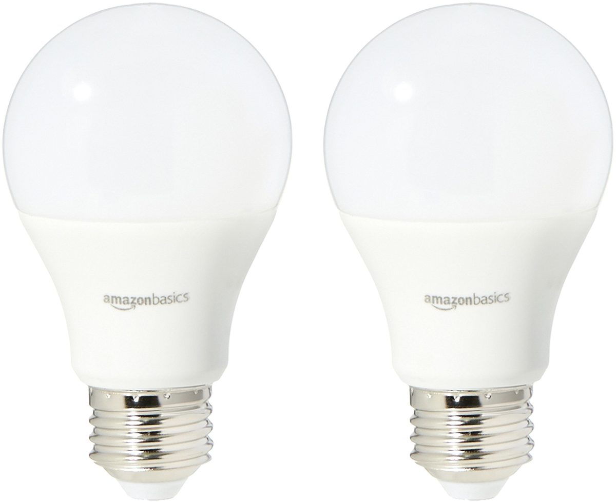AmazonBasics 60 Watt Equivalent, Daylight, Dimmable, A19 LED Light Bulb | 2-Pack