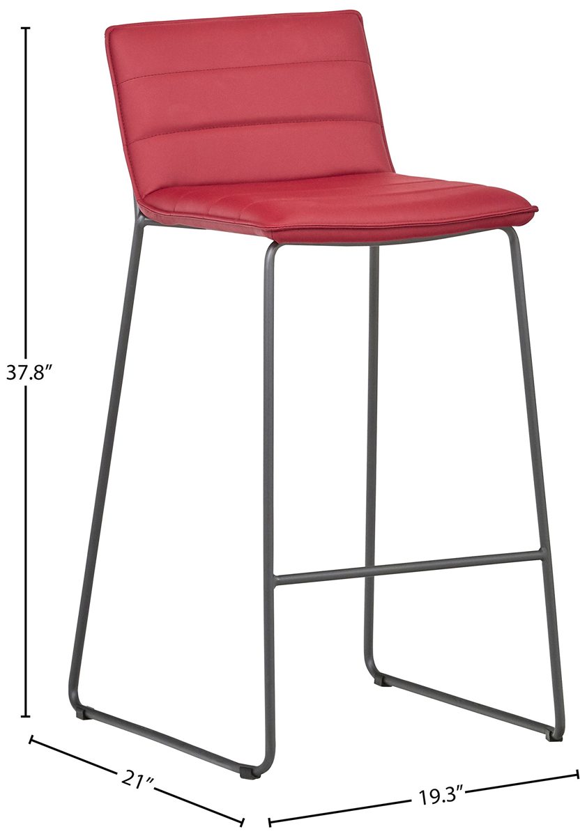Amazon Brand – Rivet Julian Minimalist Modern Tufted Kitchen Bar Height Stools, Set of 2, 37.8 Inch Height, Synthetic Leather, Red