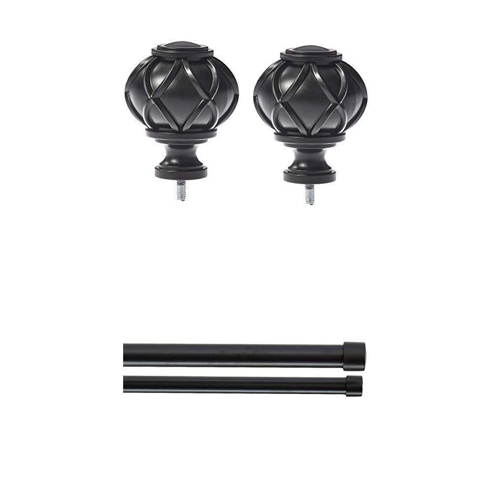 AmazonBasics Round Capped Finial with 1" Double Curtain Rod - 36-72", Black