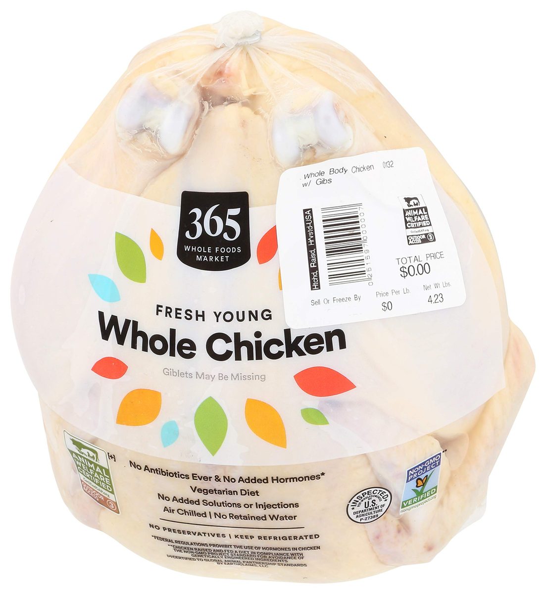 365 by Whole Foods Market, Fresh Chicken, Whole (GAP - Step 3), Varied Weight