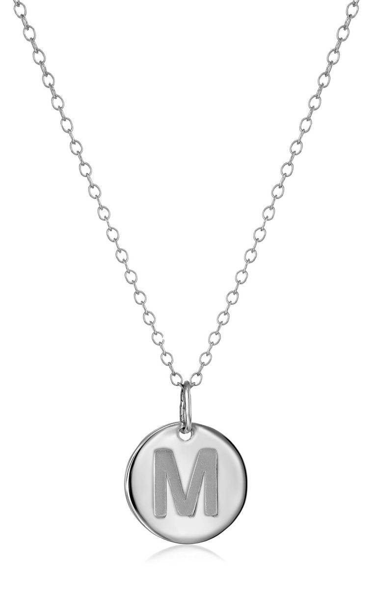 Sterling Silver Round Disc Initial "M" Pendant Necklace, 18.64"
