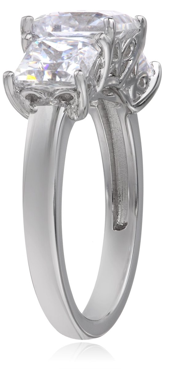 Platinum-Plated Sterling Silver Princess-Cut 3-Stone Ring made with Swarovski Zirconia (4 cttw), Size 8