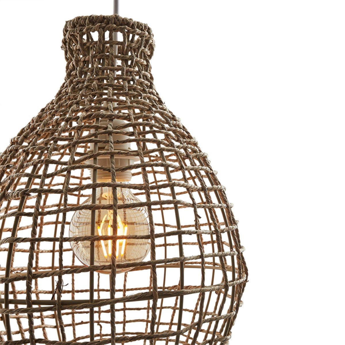 Rivet Modern Jute Round Shade Pendant with Bulb, 87"H, Natural