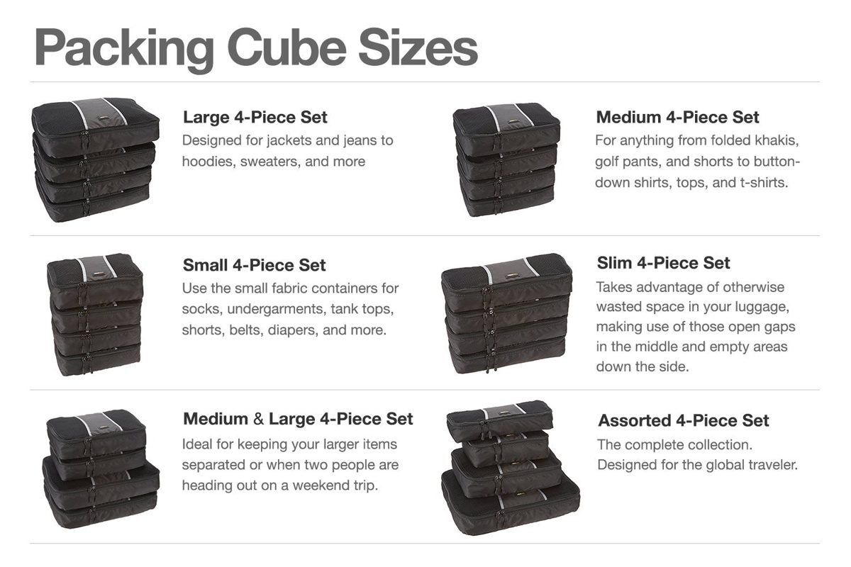 (Renewed) AmazonBasics Packing Cubes/Travel Pouch/Travel Organizer - Large, Black (4-Piece Set)