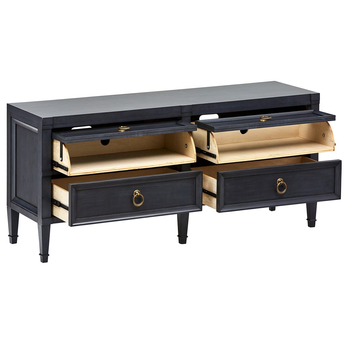 Amazon Brand – Stone & Beam Alan Casual Wood Media TV Console Table, 62"W, Washed Navy and Gold