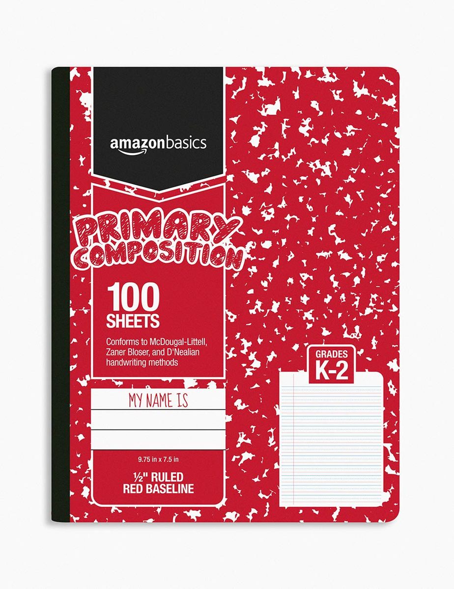 AmazonBasics Primary Composition 1/2" Ruled, 100-Sheet, 9.75" x 7.5", 15-Pack
