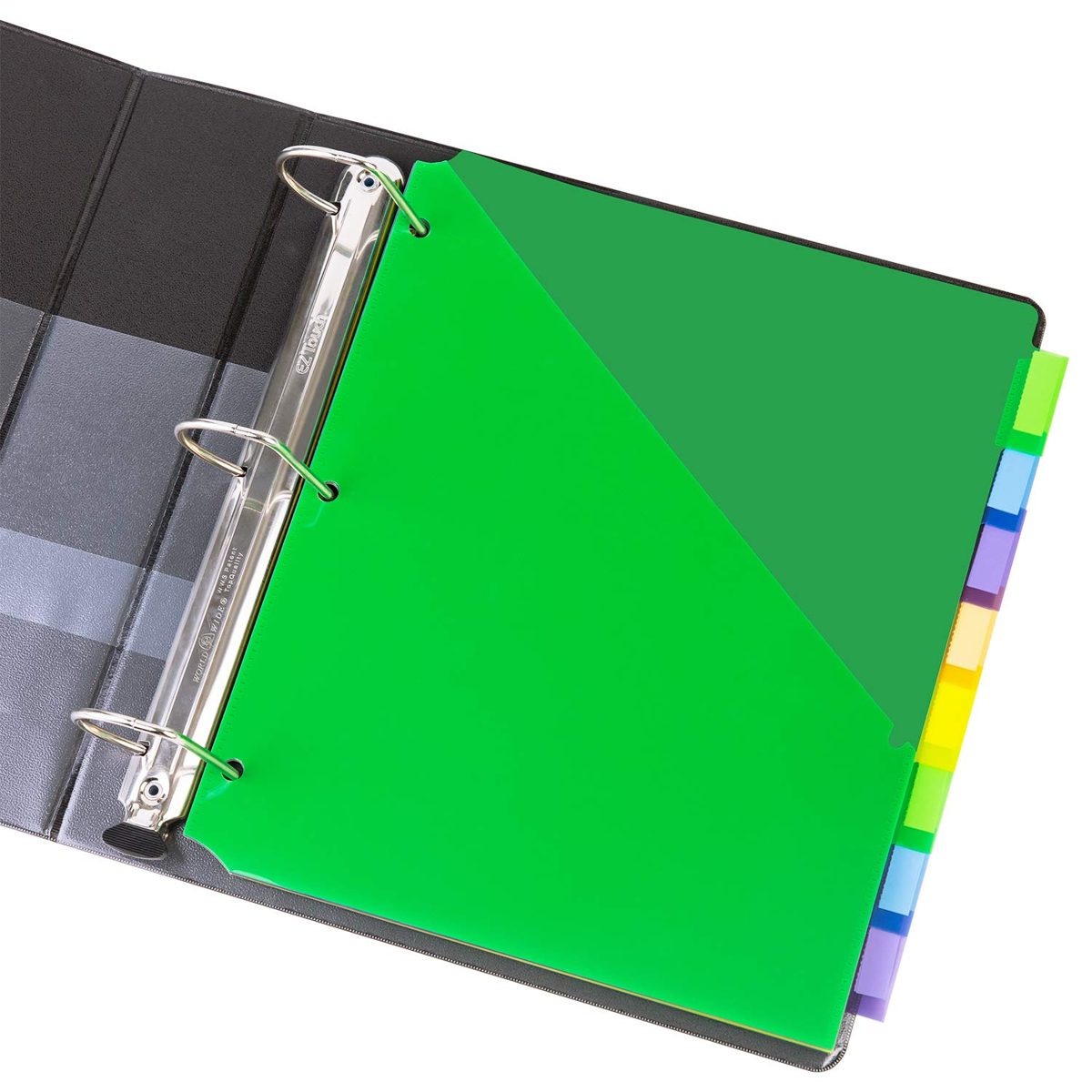 AmazonBasics 8-Tab Plastic Binder Dividers, Insertable Multicolor Big Tabs, with Single Pocket, 12 Set