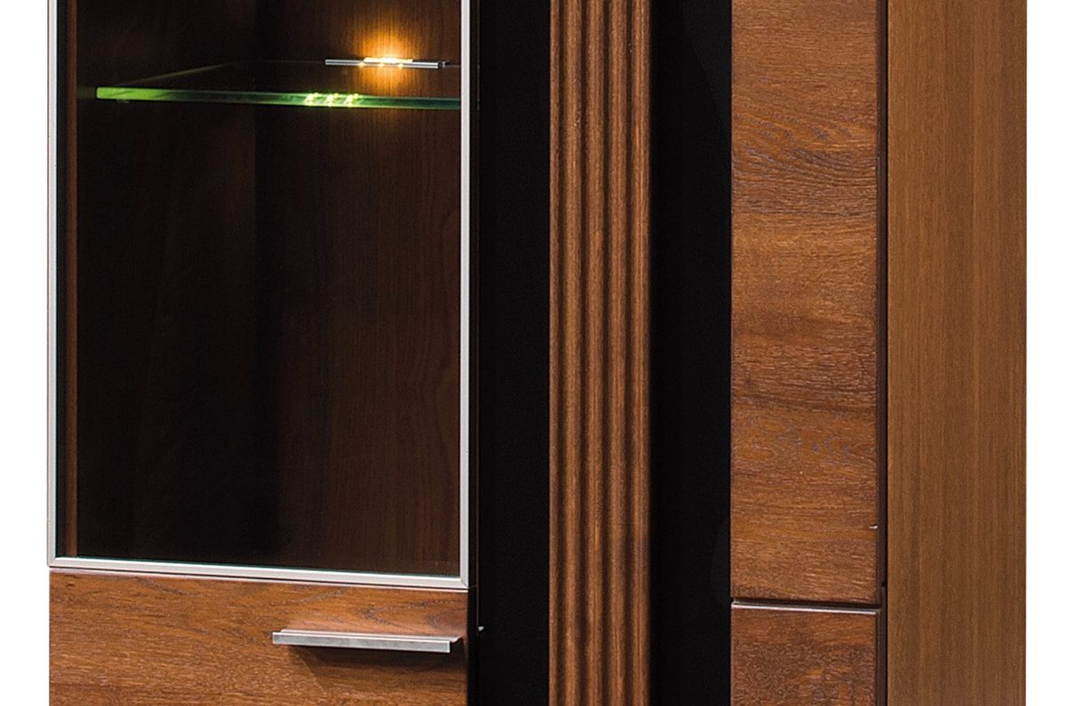 Amazon Brand - Alkove Malvern Solid Wood Front Display Cabinet, 66 x 198 x 42cm, Dark Brown/Black, Oak/Veneer