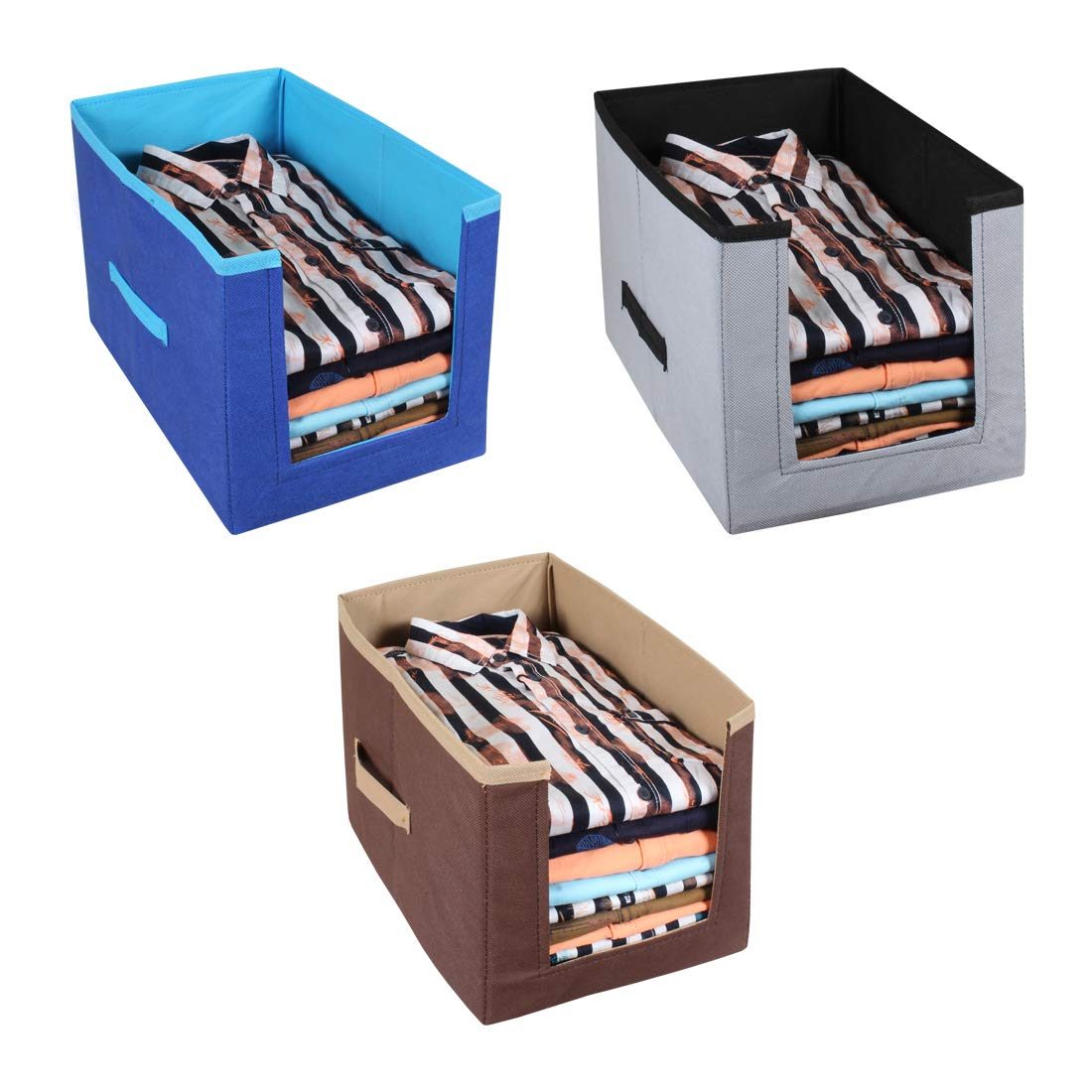 Amazon Brand - Solimo Fabric Shirt Stacker Organiser, Set of 3, Multicolor