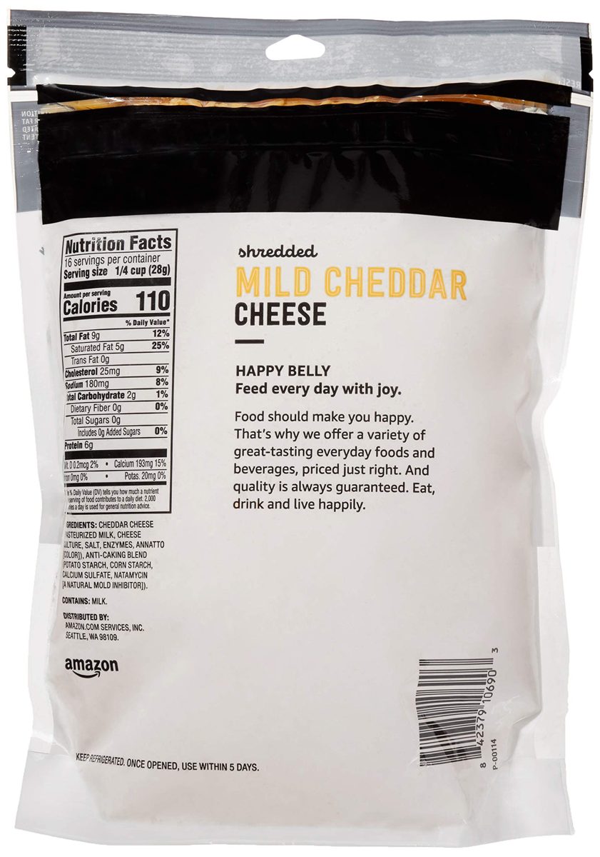 Amazon Brand - Happy Belly Shredded Mild Cheddar, 16 Ounce