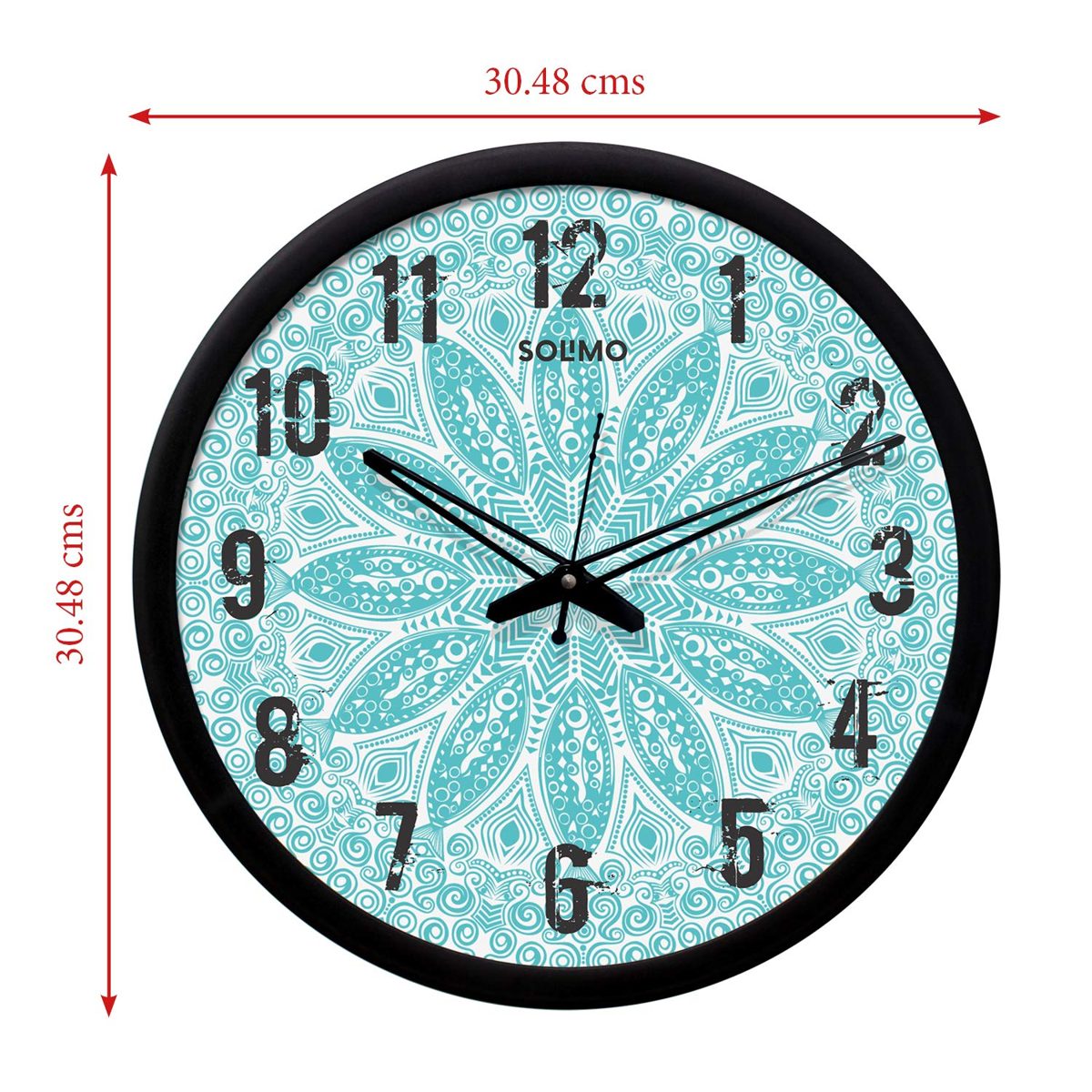 Amazon Brand - Solimo 12-inch Wall Clock - Desginer (Silent Movement, Black Frame), SC-1049