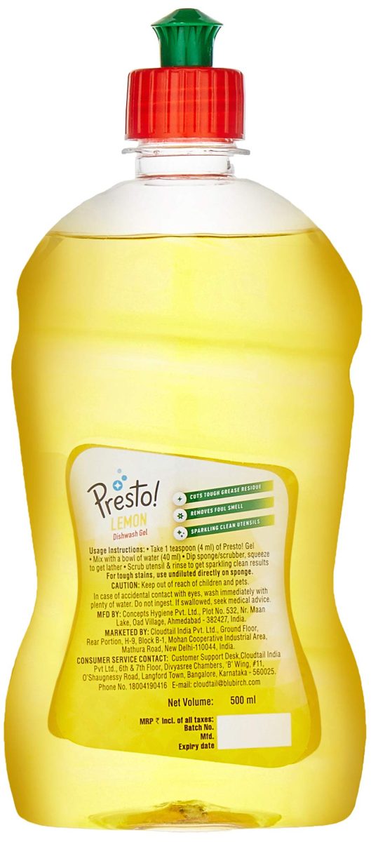 Amazon Brand - Presto! Dish Wash Gel - 500 ml (Lemon)