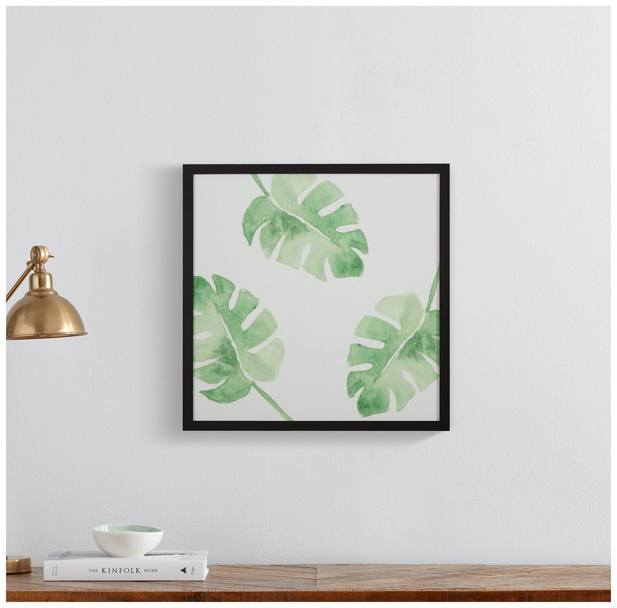 Amazon Brand – Rivet Watercolor Green Leaf Print Wall Art in a Black Wood Frame, 20" x 20"