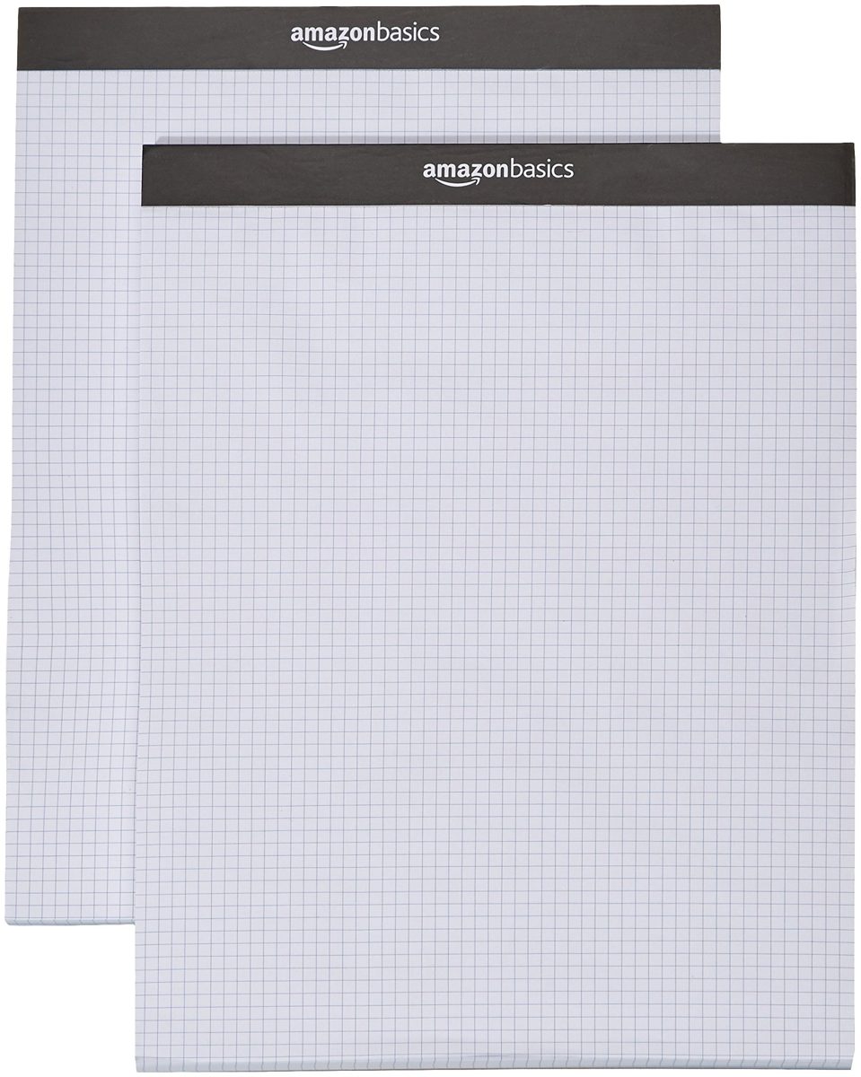AmazonBasics Paper Pad - Quad-Ruled, 8.5 Inch x 11.75 Inch, 2-Pack