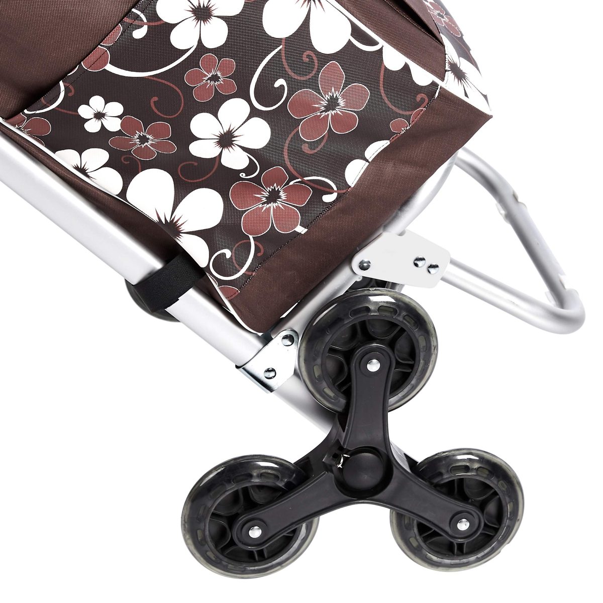 AmazonBasics 6-Wheel Shopping Trolley with Aluminium Handles, 50 Litre, Brown Flowers