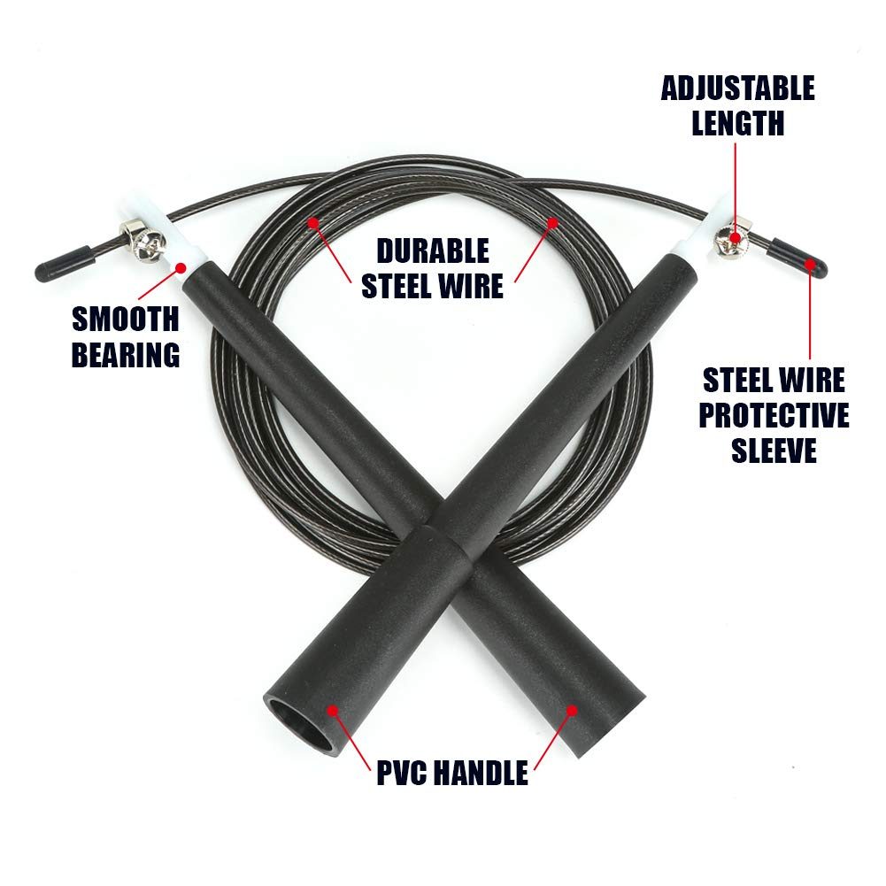 UMI Essentials Speed Jump Rope, 3m Adjustable Steel Wire Jumping Ropes for Boxing, MMA, Crossfit, Workout and Fitness Training
